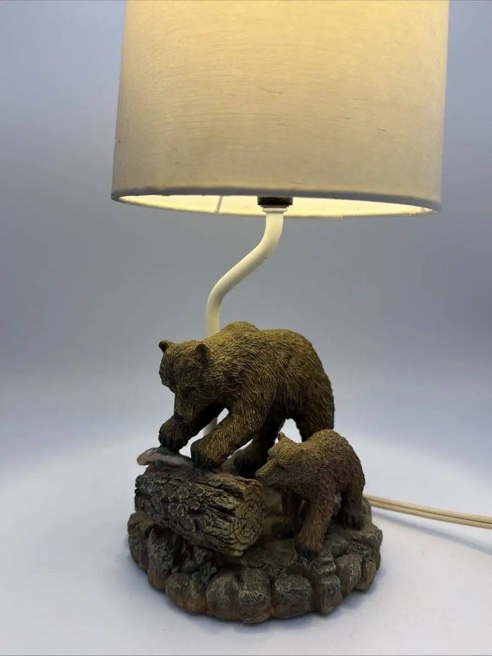 Rustic Bear Fish Table Desk Nightstand Night Lamp Light Woodland Cabin Lodge